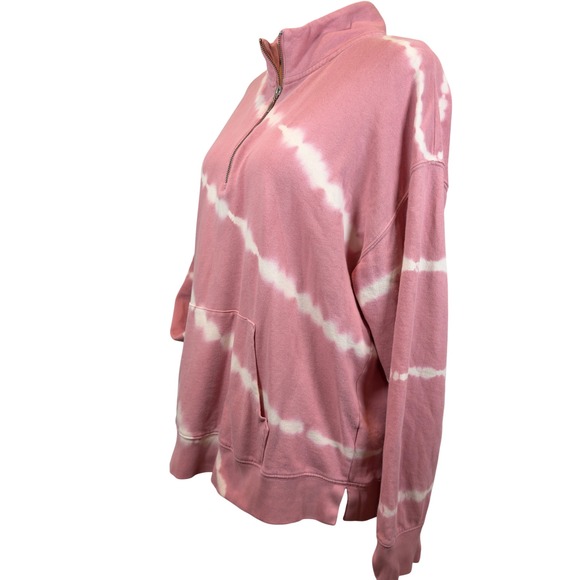Old Navy Pink White Tie Dye Quarter Zip Sweatshirt Pullover Women's XL Warm Cozy - Picture 3 of 8